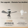Ventilateur de plafond 45 cm, 12000 mAh, rechargeable, mini ventilateur avec télécommande et lumière LED, 4 niveaux, silencieux,