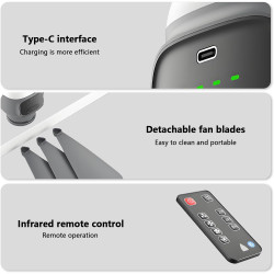 Ventilateur de plafond 45 cm, 12000 mAh, rechargeable, mini ventilateur avec télécommande et lumière LED, 4 niveaux, silencieux,