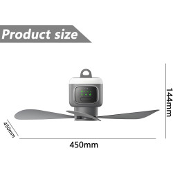 Ventilateur de plafond 45 cm, 12000 mAh, rechargeable, mini ventilateur avec télécommande et lumière LED, 4 niveaux, silencieux,