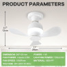 ConBlom Mini ventilateur de plafond LED avec éclairage, douille E27, vent puissant, silencieux, ventilateurs de plafond portable