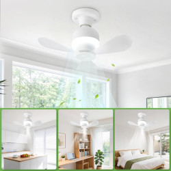 ConBlom Mini ventilateur de plafond LED avec éclairage, douille E27, vent puissant, silencieux, ventilateurs de plafond portable