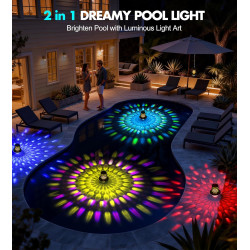 Luxbleu lampe piscine flottante, lumière piscine flottante hors sol avec spectacle de lumières sous l'eau, eclairage led piscine