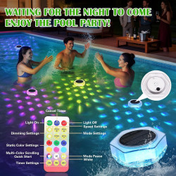 Lumiere Piscine Flottante Solaire 2 Pièces Lampe Piscine avec Télécommande, IP68 Étanche Eclairage Piscine Hors Sol 7 Couleurs R