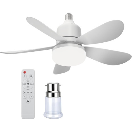 52CM Ventilateur de Plafond avec Lumière et Télécommande, Plafonnier Ventilateur LED E27 Réglable 3 Vitesses & 3 Couleurs, Silen