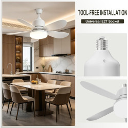 52CM Ventilateur de Plafond avec Lumière et Télécommande, Plafonnier Ventilateur LED E27 Réglable 3 Vitesses & 3 Couleurs, Silen