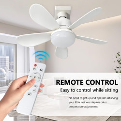 52CM Ventilateur de Plafond avec Lumière et Télécommande, Plafonnier Ventilateur LED E27 Réglable 3 Vitesses & 3 Couleurs, Silen