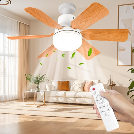52CM Ventilateur de Plafond avec Lumière et Télécommande, Plafonnier Ventilateur LED E27 Réglable 3 Vitesses & 3 Couleurs, Silen