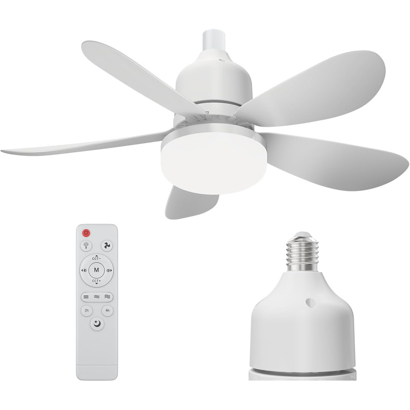 52CM Ventilateur de Plafond avec Lumière et Télécommande, Plafonnier Ventilateur LED E27 Réglable 3 Vitesses & 3 Couleurs, Silen