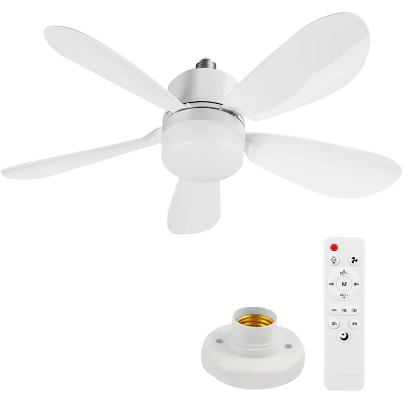 Ventilateur de Plafond avec Lampe Intégrée | 52CM Ampoule Ventilateur Plafond Silencieux avec Lumiere | E26/E27 Plafonnier Venti