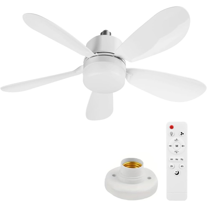 Ventilateur de Plafond avec Lampe Intégrée | 42CM Ampoule Ventilateur Plafond Silencieux avec Lumiere | E26/E27 Plafonnier Venti