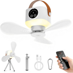 IEEILULU 8000 mAh Ventilateur Plafond Avec Lumiere, L'intérieur Et L'extérieur 35dB Silencieux Ventilateur Portable Rechargeable
