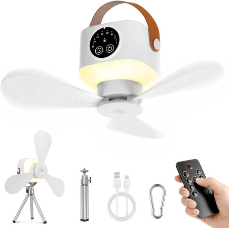 IEEILULU 8000 mAh Ventilateur Plafond Avec Lumiere, L'intérieur Et L'extérieur 35dB Silencieux Ventilateur Portable Rechargeable