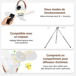 IEEILULU 8000 mAh Ventilateur Plafond Avec Lumiere, L'intérieur Et L'extérieur 35dB Silencieux Ventilateur Portable Rechargeable
