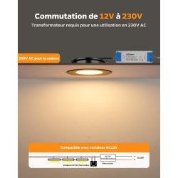 Sanyoung Spot LED Encastrable 12V Camping-car, 3W Alu Spot Extra Plat Dimmable 3000K Blanc Chaud 240LM, IP44 Spots Salle de Bain