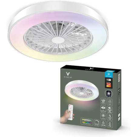 Varin® Ventilateur Plafond avec Lumiere Intelligent, Plafonnier Ventilateur Silencieux pour Chambre, Tuya Wi-Fi, LED 30W RGBW, Ø