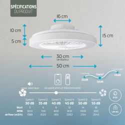 Varin® Ventilateur Plafond avec Lumiere Intelligent, Plafonnier Ventilateur Silencieux pour Chambre, Tuya Wi-Fi, LED 30W RGBW, Ø