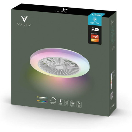 Varin® Ventilateur Plafond avec Lumiere Intelligent, Tuya Wi-Fi, Ventilateur Plafond Silencieux 20 dB, LED 36W RGBW, Télécommand