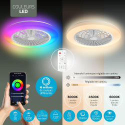 Varin® Ventilateur Plafond avec Lumiere Intelligent, Tuya Wi-Fi, Ventilateur Plafond Silencieux 20 dB, LED 36W RGBW, Télécommand