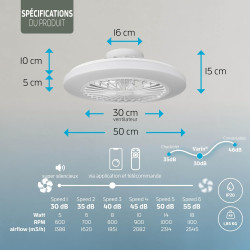 Varin® Ventilateur Plafond avec Lumiere Intelligent, Tuya Wi-Fi, Ventilateur Plafond Silencieux 20 dB, LED 36W RGBW, Télécommand