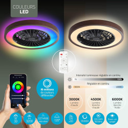 Varin® Ventilateur Plafond avec Lumiere Intelligent, Tuya Wi-Fi, Ventilateur Plafond Silencieux 20 dB, LED 36W RGBW, Télécommand