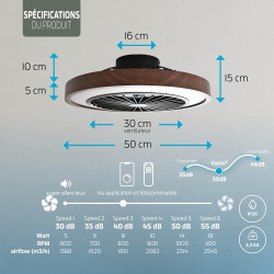 Varin® Ventilateur Plafond avec Lumiere Intelligent, Tuya Wi-Fi, Ventilateur Plafond Silencieux 20 dB, LED 36W RGBW, Télécommand