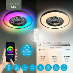 Varin® Ventilateur Plafond avec Lumiere Intelligent, Tuya Wi-Fi, Ø 50 cm, Plafonnier Ventilateur avec 4 Douilles E27 (Sans Ampou