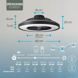 Varin® Ventilateur Plafond avec Lumiere Intelligent, Tuya Wi-Fi, Ø 50 cm, Plafonnier Ventilateur avec 4 Douilles E27 (Sans Ampou