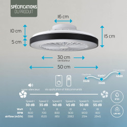 Varin® Ventilateur Plafond avec Lumiere Intelligent, Plafonnier Ventilateur Silencieux pour Chambre, Tuya Wi-Fi, LED 30W RGBW, Ø