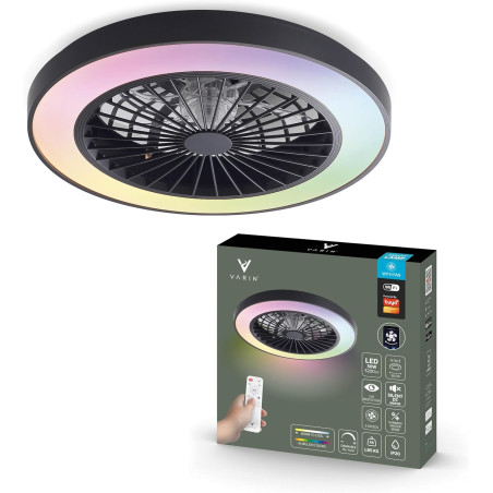 Varin® Ventilateur Plafond avec Lumiere Intelligent, Tuya Wi-Fi, Ventilateur Plafond Silencieux 20 dB, LED 36W RGBW, Télécommand