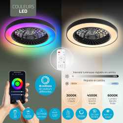 Varin® Ventilateur Plafond avec Lumiere Intelligent, Tuya Wi-Fi, Ventilateur Plafond Silencieux 20 dB, LED 36W RGBW, Télécommand
