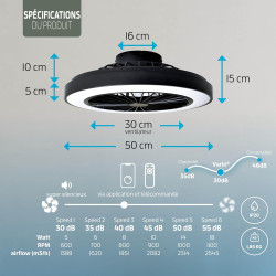 Varin® Ventilateur Plafond avec Lumiere Intelligent, Tuya Wi-Fi, Ventilateur Plafond Silencieux 20 dB, LED 36W RGBW, Télécommand