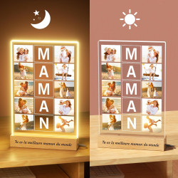 Cadeau Fête des Mères Personnalisé - Lampe Veilleuse MAMAN avec Photo et Prénoms, Cadre Acrylique Lumineux, Cadeau Maman Anniver