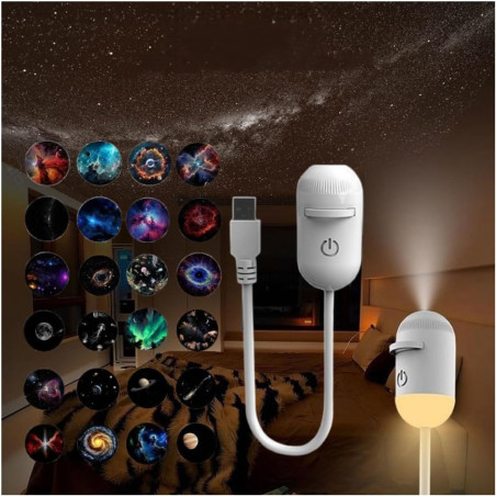 Projecteur de nuit 2 en 1 Galaxy, projecteur USB à ciel étoilé avec 3/12/24 films de projection, mini lampe murale LED de nuit, 