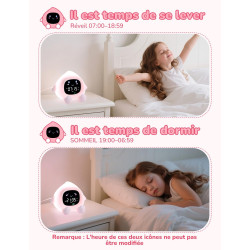 YISSVIC Reveil Enfant Educatif Jour/Nuit 2 Alarme 7 Couleurs 30s Arrêt Automatiquement Réveil Lumineux Luminosité de l'Ecran Rég