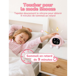 YISSVIC Reveil Enfant Educatif Jour/Nuit 2 Alarme 7 Couleurs 30s Arrêt Automatiquement Réveil Lumineux Luminosité de l'Ecran Rég