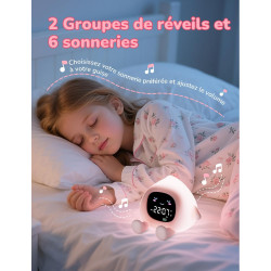 YISSVIC Reveil Enfant Educatif Jour/Nuit 2 Alarme 7 Couleurs 30s Arrêt Automatiquement Réveil Lumineux Luminosité de l'Ecran Rég