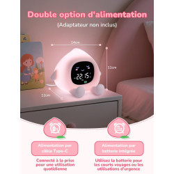 YISSVIC Reveil Enfant Educatif Jour/Nuit 2 Alarme 7 Couleurs 30s Arrêt Automatiquement Réveil Lumineux Luminosité de l'Ecran Rég