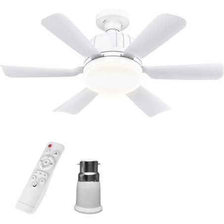 Kouamor Ventilateur Plafonnier Lumineux E27 avec Télécommande, 3 Vitesses 3 Températures de Couleur 3000-6500K, Minuterie 2/4H, 