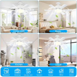 Kouamor Ventilateur Plafonnier Lumineux E27 avec Télécommande, 3 Vitesses 3 Températures de Couleur 3000-6500K, Minuterie 2/4H, 