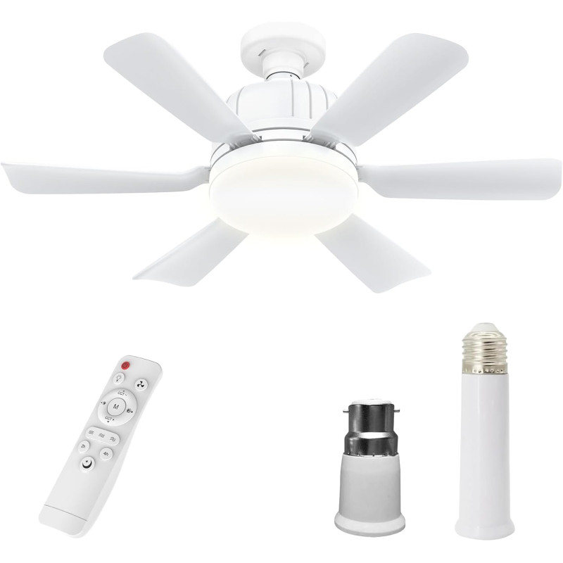 Ventilateur Plafonnier Lumineux E27 avec Télécommande, 3 Vitesses 3 Températures de Couleur 3000-6500K, Minuterie 2/4H, Ventilat