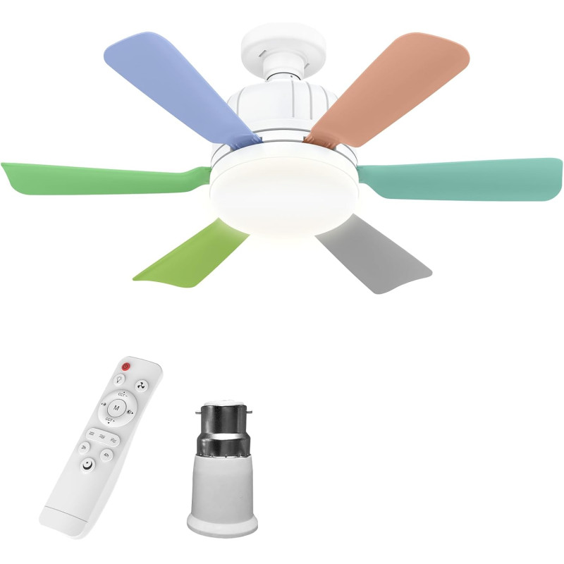 Kouamor Ventilateur Plafonnier Lumineux E27 avec Télécommande, 3 Vitesses 3 Températures de Couleur 3000-6500K, Minuterie 2/4H, 