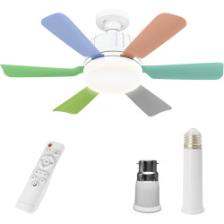 Ventilateur Plafonnier Lumineux E27 avec Télécommande, 3 Vitesses 3 Températures de Couleur 3000-6500K, Minuterie 2/4H, Ventilat