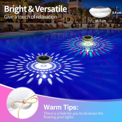 KingSom Lumiere Piscine Flottante avec Télécommande, Lampe Flottante Piscine Solaire avec 12 Modes Colorés, Étanche IP68 Lampe P