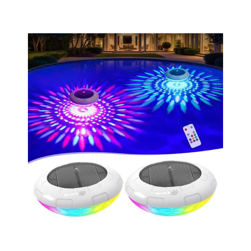 KingSom Lumiere Piscine Flottante avec Télécommande, Lampe Flottante Piscine Solaire avec 12 Modes Colorés, Étanche IP68 Lampe P