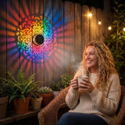 Lot de 2 appliques murales solaires mandala, sept couleurs changeantes, lampe de projection décorative d'extérieur en métal, éta
