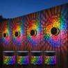 Lot de 2 appliques murales solaires mandala, sept couleurs changeantes, lampe de projection décorative d'extérieur en métal, éta