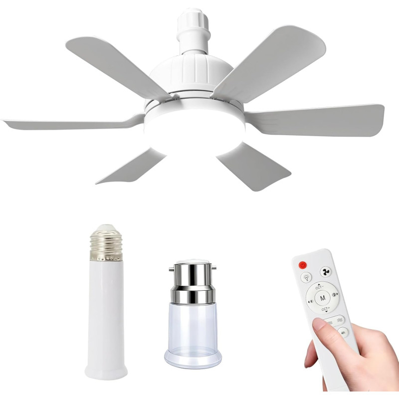 Ventilateur de plafond compact 46 cm avec éclairage LED et télécommande, luminaire plafonnier E27 avec ventilateur, intensité et