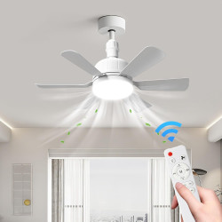 Ventilateur de plafond compact 46 cm avec éclairage LED et télécommande, luminaire plafonnier E27 avec ventilateur, intensité et