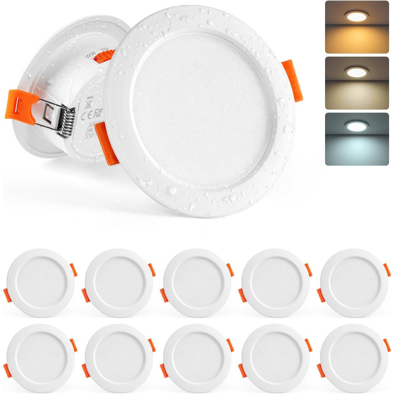 Sanyoung Spot LED Encastrable Salle de Bain, 5W Spot LED Extra Plat Blanc Chaud Blanc Neutre Blanc Froid, Spots Encastrable 68mm