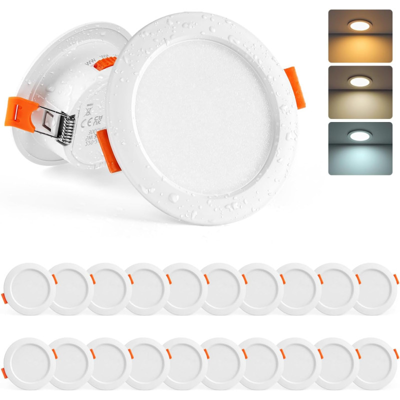 Sanyoung Lot de 20 Spot LED Encastrable 68mm, 5W Spot Salle de Bain IP44 Blanc Chaud Blanc Neutre Blanc Froid, Spots de Plafond 